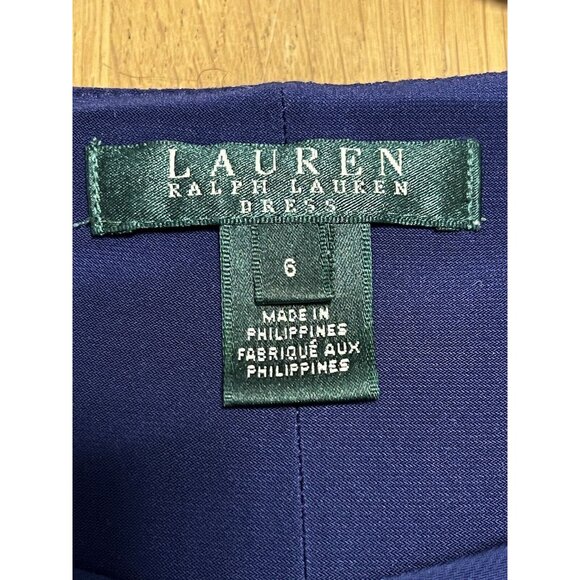 Lauren Ralph Lauren Long Sleeve Faux Wrap Round Neck Ruched Dress Size 6 Formal‎ - Picture 4 of 13